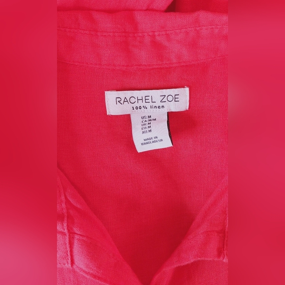 Rachel Zoe 100% Linen Button Front Size Medium Long Sleeve Red Orange Boho Basic - Picture 7 of 13